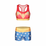 Wonder Woman Crop Top & Shorts Workout Sets
